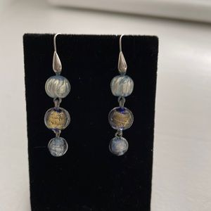 Artisan hand blown glass, gold, and silver earrings